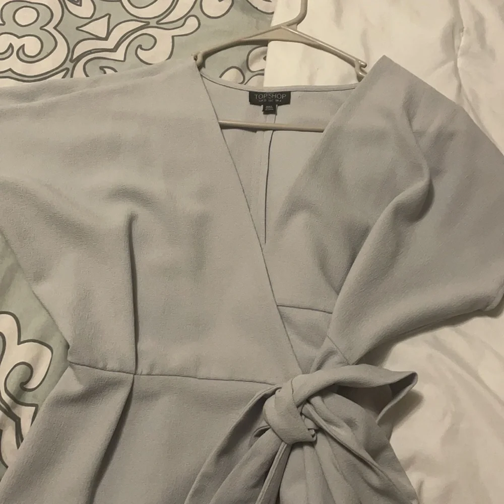 Topshop dusty mint blue color midi wrap surplice crepe dress - Picture 3 of 5